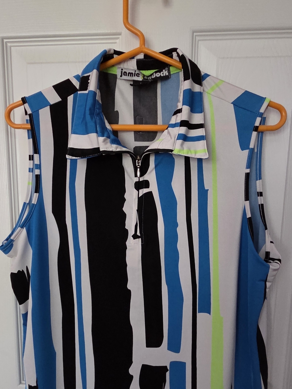 Jamie Sadock Blue & Black Striped Sleeveless Polo Top